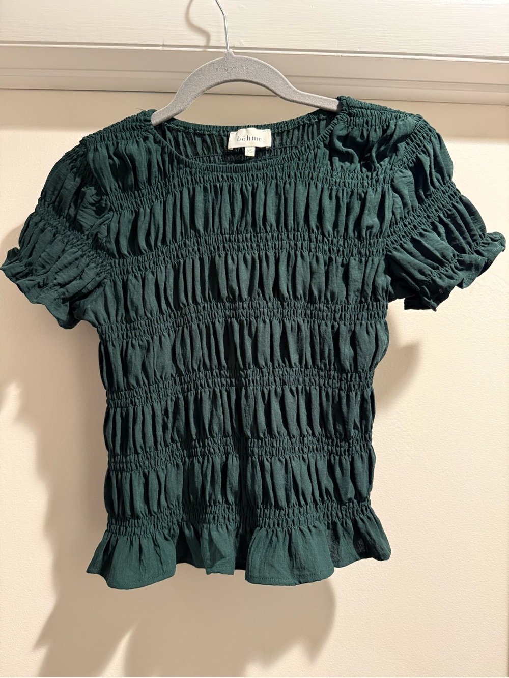 Böhme Emerald Green Smocked Puff Sleeve Top XS